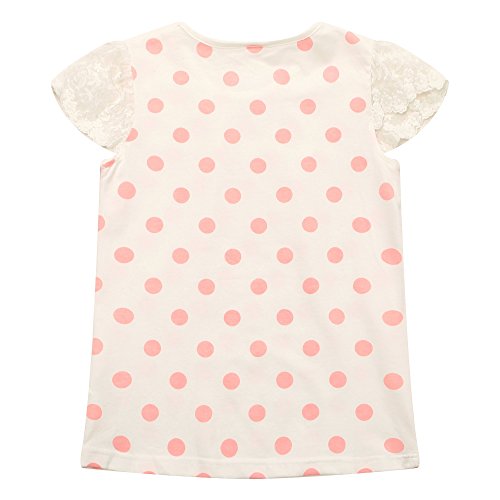 Richie House Little Girls' Polka Dot T-Shirt With Lace Sleeve Rh1618-2/3 White #TOP1