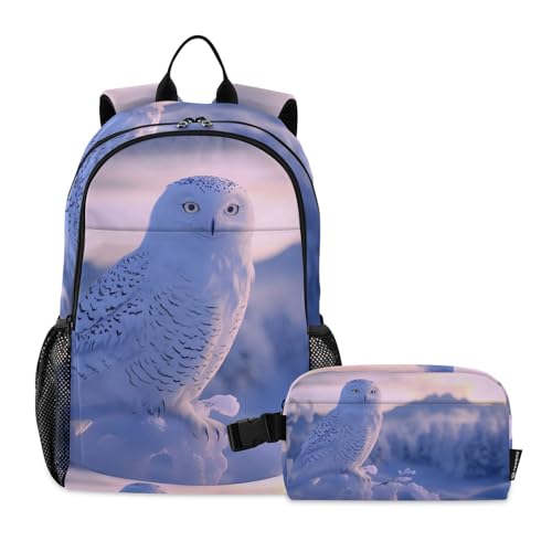 Travel Backpack Lunch Bag Set for Hiking Picnic, Backpacks with Insulated Lunch Box Winter Owl Print