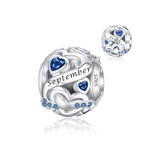 Image of Birthstone Charm 925 Sterling Silver Charms fits Bracelets and Necklace Pendant Bead Happy Birthday Charms Jewelry Present for Women Family Friends