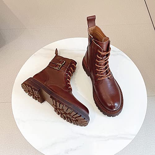 Leather Ankle Boots for Women Lace Up Booties Low Heel2