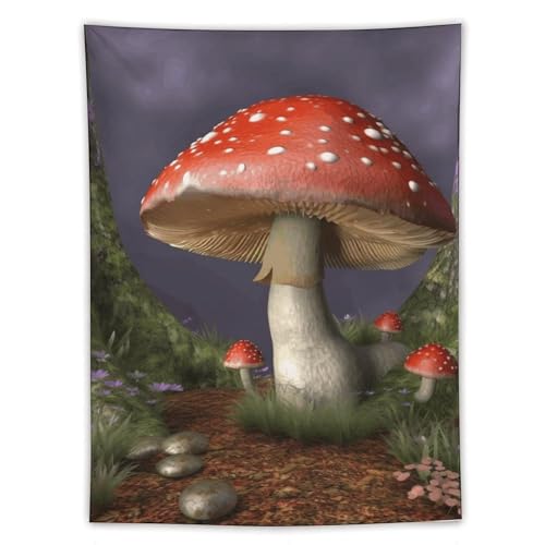 Tapisserie d'art abstrait champignon en polyester grand format avec crochets