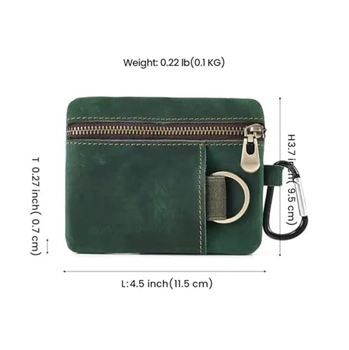 Men Genuine Top Grain Cow Leather Coin Purse with Key Ring & Clip. Retro Slim Minimalist Wallet Card Case (Coffee)4