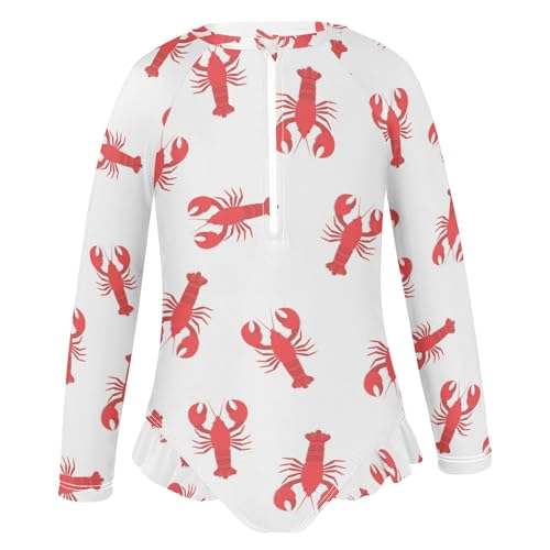 QUGRL Long Sleeve One Piece Ruffle Swimsuit for Girls Size 5-6 Red Lobster Girl Rashguard Shirt Bathing Suit with UPF 50+ Sun Protection2