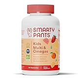 SmartyPants Kids Multivitamin Gummies: Omega 3 Fish Oil (EPA/DHA), Vitamin D3, C, Vitamin B12, B6, A, K & Zinc for Immune Support, Biotin, Gluten Free, Three Fruit Flavors, 90 Count (22 Day Supply)