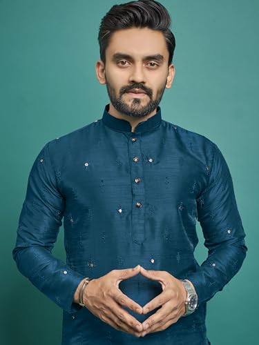 Men's Kurta with Golden Badla Thread and All-Over Embroidery Work Traditional Indian Outfit with Pajama3