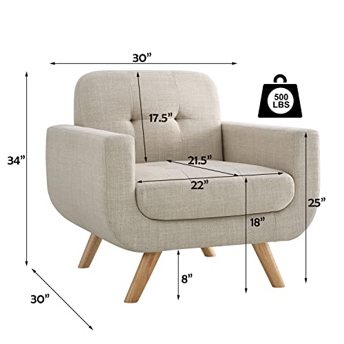 Rosevera Elena Contemporary Accent Armchair With Linen Upholstery Living Room Furniture, 1Seat, Light Beige #TOP1