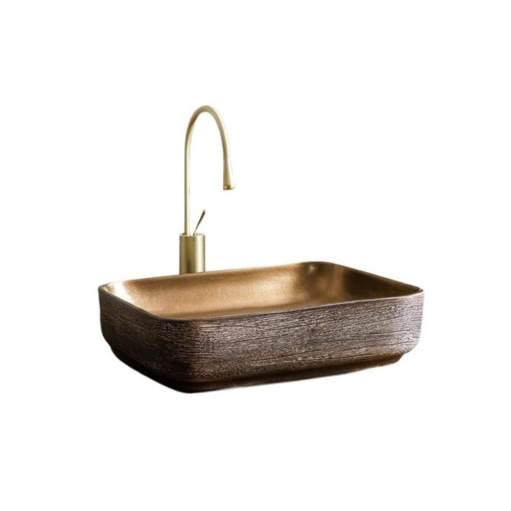 Z4t8m2k6g5 One Color Countertop Bathroom Vessel Rectangle Bathroom Sink Vintage Ceramics Vessel Combo With Drain Bowl Cloakroom Sink