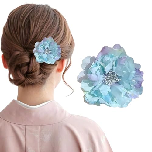 [STEEL-LAND]髪飾り 造花 クリップ 2個セット フラワー ヘアアクセサリー 和装 花火大会 着物 袴 成人式 卒業式 結婚式 前撮り 七五三 上品 シンプル (ブルー)