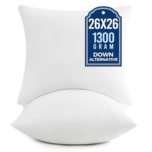 puredown® Euro Pillow Inserts, 26 x 26 Inch Fluffy Throw Pillow Inserts Filled with Plump Stuffer, Square Decorative Pillows for Couch, Sofa, Bed and Home Decor
