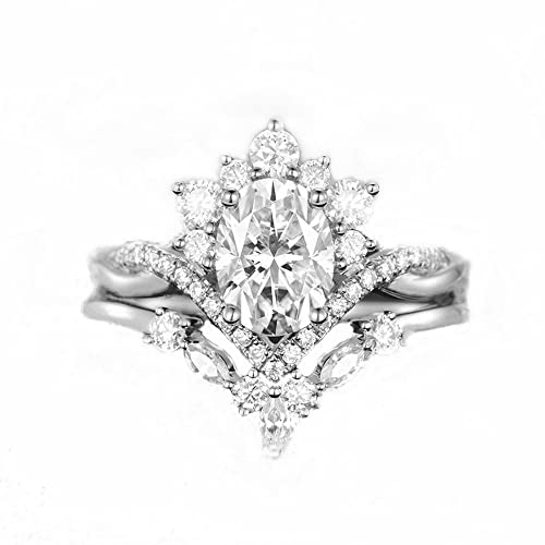 1.5ct Oval Cut Moissanite Engagement Ring Set for Women Vintage Moissanite Bridal Set Infinity S925 10k/14k/18k White Rose Gold Twisted Cluster Halo Wedding Ring Set Ring Wedding Anniversary for Her2