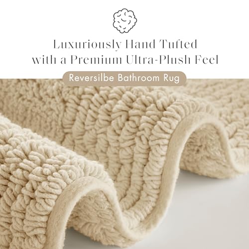 Madison Park Signature Splendor Reversible 100% Cotton Tufted Bathroom Rug-3000 GSM Hotel Quality Luxurious Plush Medium Pile Bath Mat Absorbent, Quick Dry, Shower Room Décor, 21x34, Natural