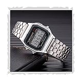 Acnos Brand Digital Silver Vintage Square Dial Unisex Wrist Watch for Men Women Pack of 1 (WR-Silver)