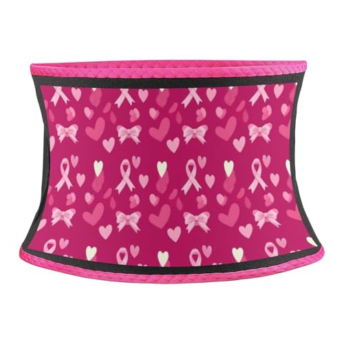 SEBNATAL Lightweight Elastic Waist Trimmer Belt, Waistband with Back Support, Portable Love Heart Breast Cancer Awareness Ribbons Compression Belt for All Day Wear