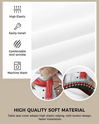 Christmas Snowman Seat Covers For Dining Room Chairs Set Of 2, Stretchy Dining Chair Cushion Covers, Vintage Wood Red Plaid Xmas Tree Snowflake Removable Washable Slipcovers For Office, Kitchen, Party #TOP1