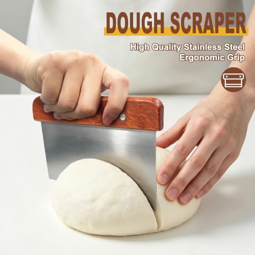 Image of 2 Pack 10 Inch Oval Sourdough Banneton Bread Proofing Basket Set with Bread Lame, Scrapers, Danish Whisk & Flour Brush