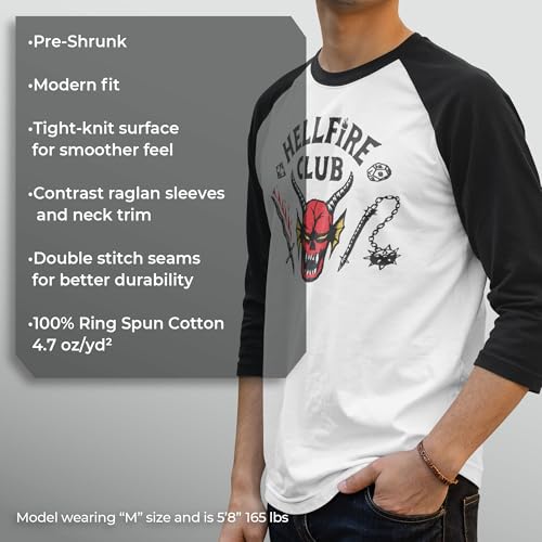 Stranger Things mens Hellfire Club 3/4 Sleeve Raglan Tee T-Shirt (pack of 1)