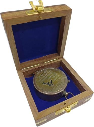 Brújula grabada en latón con caja de madera, regalo para hijo miniatura 2
