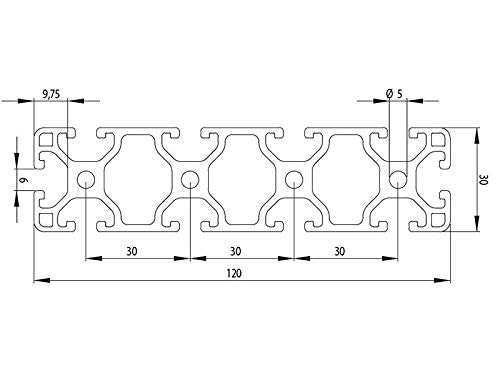 Profil aluminiowy 30x120L typ I rowek 6 (lekki), srebrny eloksalowany profil aluminiowy 30x120 profil aluminiowy 30x120 profil monta?owy 1440 mm