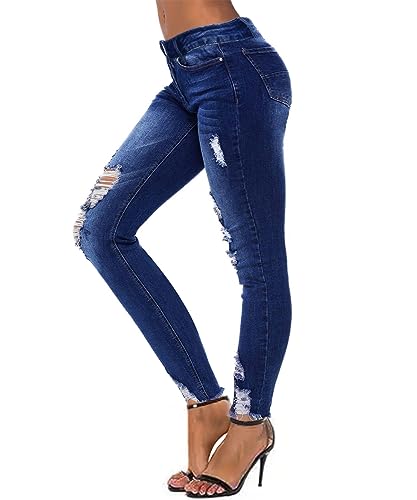 Image of KUNMI Women's Ripped Skinny Jeans Distressed Stretchy Denim Pants