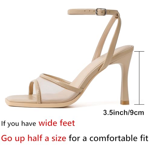 Image of Mostrin Strappy Heels for Women Square Open Toe Lace Up Heeled Sandals Ankle Strap Sexy Stiletto High Heels for Party, Prom, Dating, Wedding