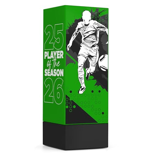TROPHIESPLUSMEDALS Geo Vision Green Football Award 17cm | Football Trophy Block with 15 Stickers | Ideal for School Sports Days Club Tournaments & Sports Events