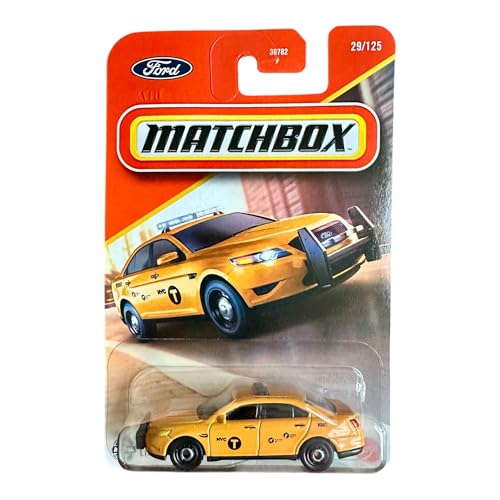 Matchbox Ford Police Interceptor Taxi Amarillo 1:64 miniatura 1