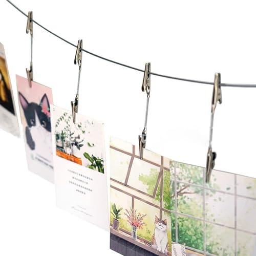 Image of Photo Hanging Display with Clips, Wall Hanging Photo Display, DIY Picture Photo Frame String Photo Display Cable Wire Rod String with 12 Clips