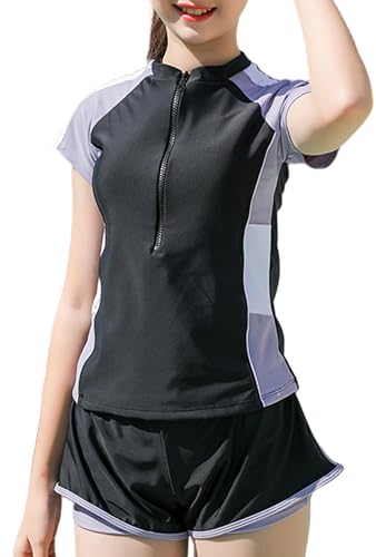 Happy Cherry Girls Rashguard Swimsuit Zipper Bathing Suit Little Kids Summer Beach Swim Top with Liner Bodyshort or Skirt