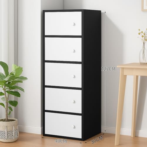 Image of Mevigo -Foldable Wooden Wardrobe for Bedroom | 5-Shelf Engineered Wood Storage Cabinet | Collapsible Cupboard Almirah for Clothes | Space Saving Wooden Wardrobe with Door -Black