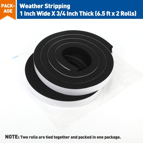 Magzo Door Weather Stripping 1 Inch W X 3/4 Inch T, Adhesive Window Seal Strip Soundproof, Total Length 13 Feet (6.5 Feet X 2 Rolls) #TOP6