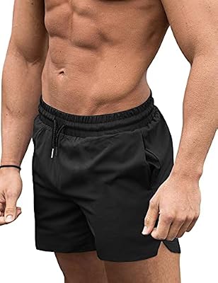 COOFANDY Men Bathing Suit Square Leg Swim Trunk – 5‑Inch Elastic Board Short, Black, Size M