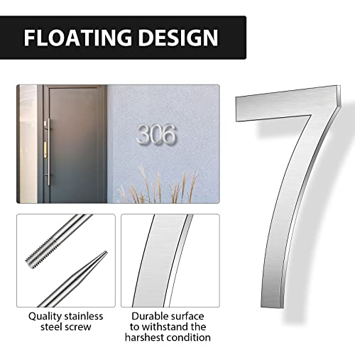 8 Inch House Number Modern House Numbers 304 Stainless Steel Home Address Number With Screws And Floating Mounts, Easy To Install, Silver (Number 7) #TOP2