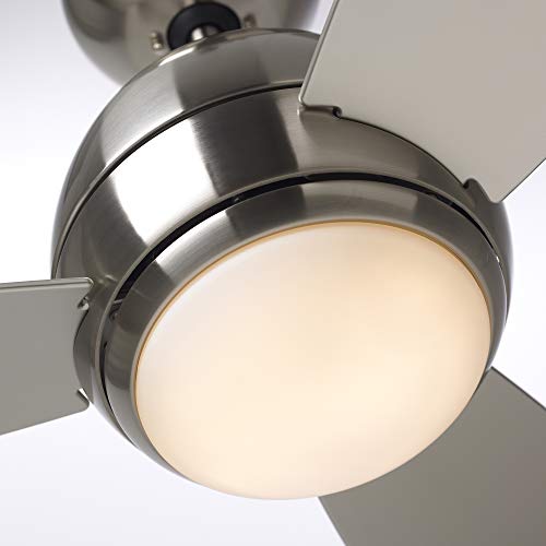 Luminance Kathy Ireland Home Curva Led Indoor Ceiling Fan Kit | Modern Fixture With Remote Control And Downrod Mount| Dimmable With No-Light Plate Option, 52 Inch, Brushed Steel #TOP3