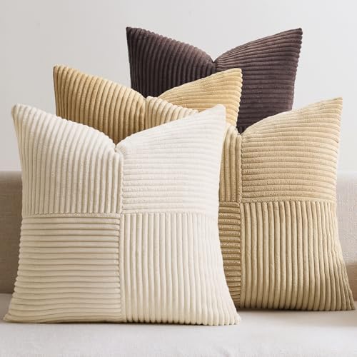 EMEMA Kissenbezug Kordsamt Patchwork Kissenhülle 45x45 Kaffee Serie – Ansicht 1