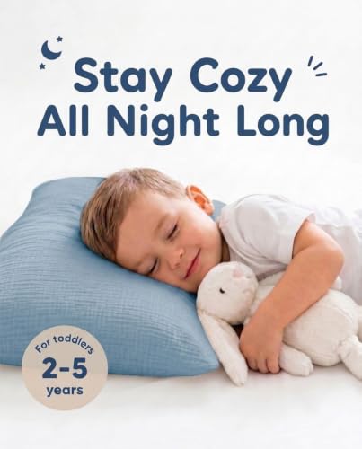 Image of Toddler Pillowcases for 13 inchx18 inch Pillow 2 Pack, Muslin Small Toddler Baby Kids Travel Pillow Covers for Boys Girls with Envelope Closure (Costume Blue, 13 x 18 Inch)