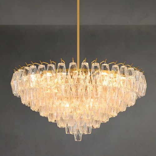 Gold Crystal Chandelier, 36" Modern Luxury Round Glass Crystal 8-Tier