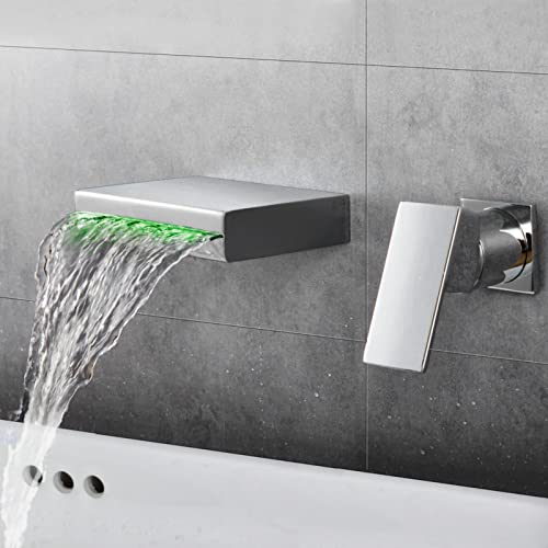 Grifo de lavabo LED empotrado en pared con cascada de gran caudal 4