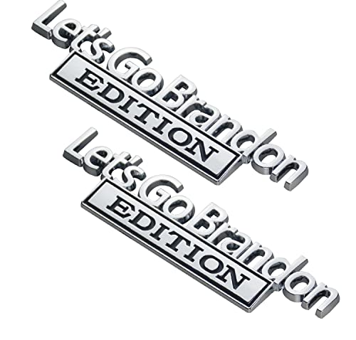 EmbRoom 2PCS Lets Go Brandon Edition Emblem 3D Letters Badge Truck Adhesive Conservative Stickers Funny Decals Adhesive Letters Fit for Vehicle Truck SUV Door Decoration (Chrome Black)