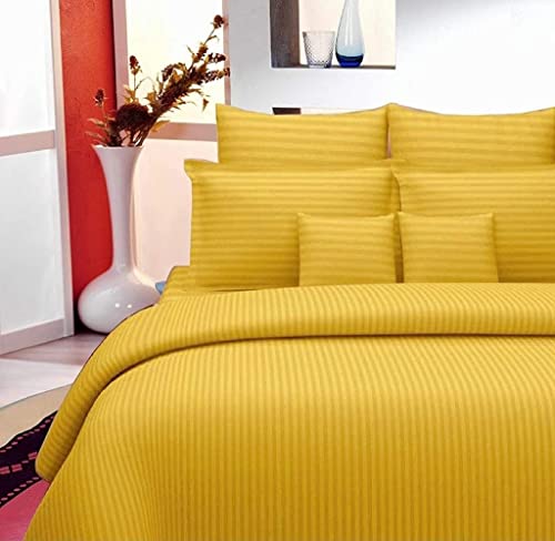 Image of YKC Glace Cotton Satin Striped Plain Color King Size Bedsheet for Double Bed with Two Pillow Covers (Yellow - 90 x 100 Inch)