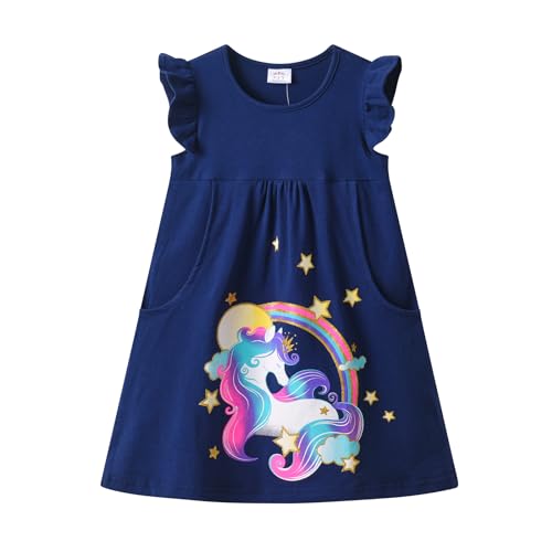 VIKITA Toddler Girls Summer Cotton Dress Sleeveless Swing Midi Casual Sundress for 3-10 Y