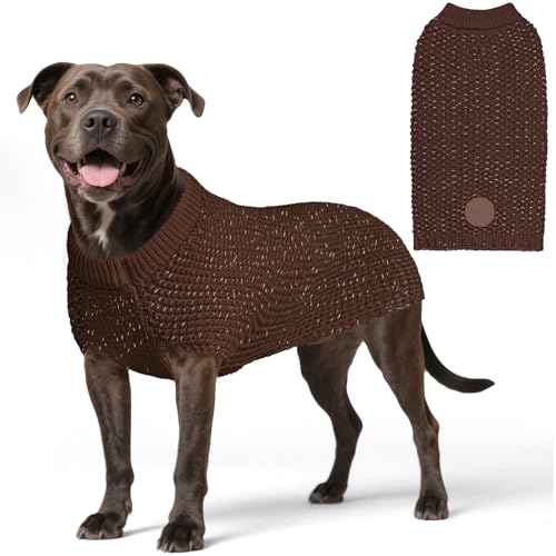 Image of KYEESE Reflective Yarn Dog Sweater for Medium Dogs Thick Knit Pullover | Reflective for Visibility, Leash Hole for Walk, Stretchy Fit, Lightweight & Warm, Gentle on Sensitive Skin, Winter Daily Wear