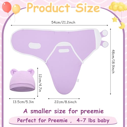Image of Ramede 6-Pack Preemie Baby Swaddle Blankets with Hats, Breathable 100% Cotton Baby Swaddles, Suitable for Preemie Babies and Newborns, Soft Cotton, Adjustable(Tree,Purple)