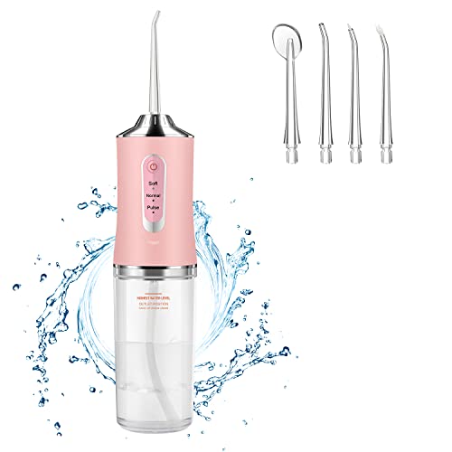 Kabellose Wasserseide für Zahnreinigung, Zahnputzung, 230 ml, tragbar, wiederaufladbar, wasserdicht, 3 Modi und 4 Strahlspitzen für Reisen und Zuhause Cover