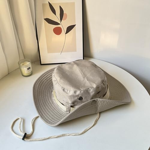 Taeku Buschhut, Herren Damen Mesh Bucket Boonie Hat Breite Krempe Sonnenhut mit Kinnband Fischermütze Outdoor Angelhut (Khaki)