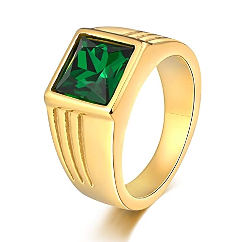 EoCot Friendship Ring Set Gold Green Male Rings Fashion Square Womens Wedding Bands Size US8
