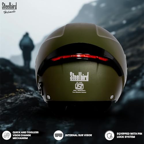 Image of Steelbird SBH-64 Brutal Plus Reflector ISI Certified Open Face Helmet for Men and Women with Extra Smoke Visor