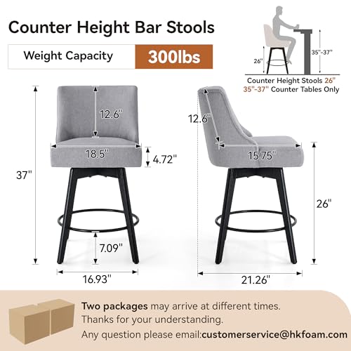 Image of 26 inch Counter Height Swivel Bar Stools, Set of 4, Grey
