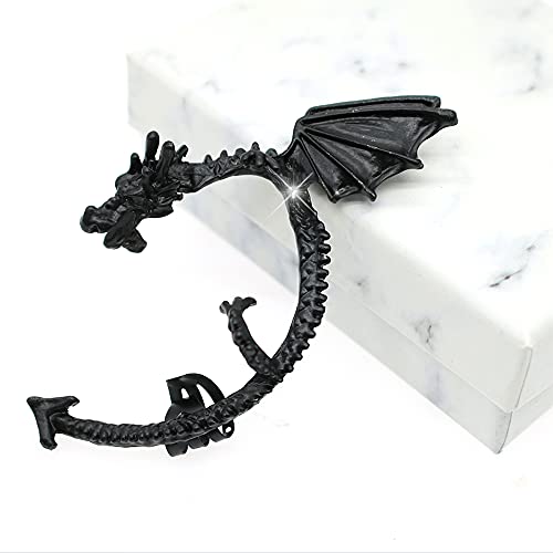 Gothic Punk Temptation Metal Dragon Bite Ear Cuff Clip Earring Retro Animal Non-Piercing Wrap Clip Earring Fashion Jewelry For Women Girl Gift 1Pc (Black) #TOP2