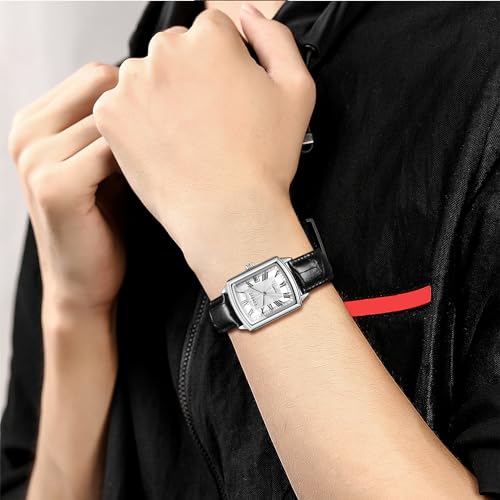 Avaner Men's Square Watch, Leather Strap Cuff Watch, Roman Numeral Couple Watches, Analog Quartz Retro Watch for Men and Women