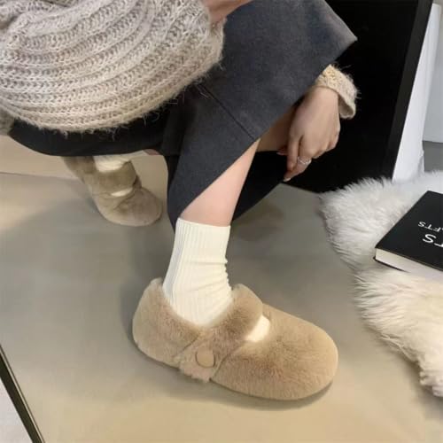Women's Plush Fuzzy Mary Jane Shoes Lined Fur Cute Cozy Comfortable Slip On Flats Soft Bottom Non-Slip Winter Outdoor2